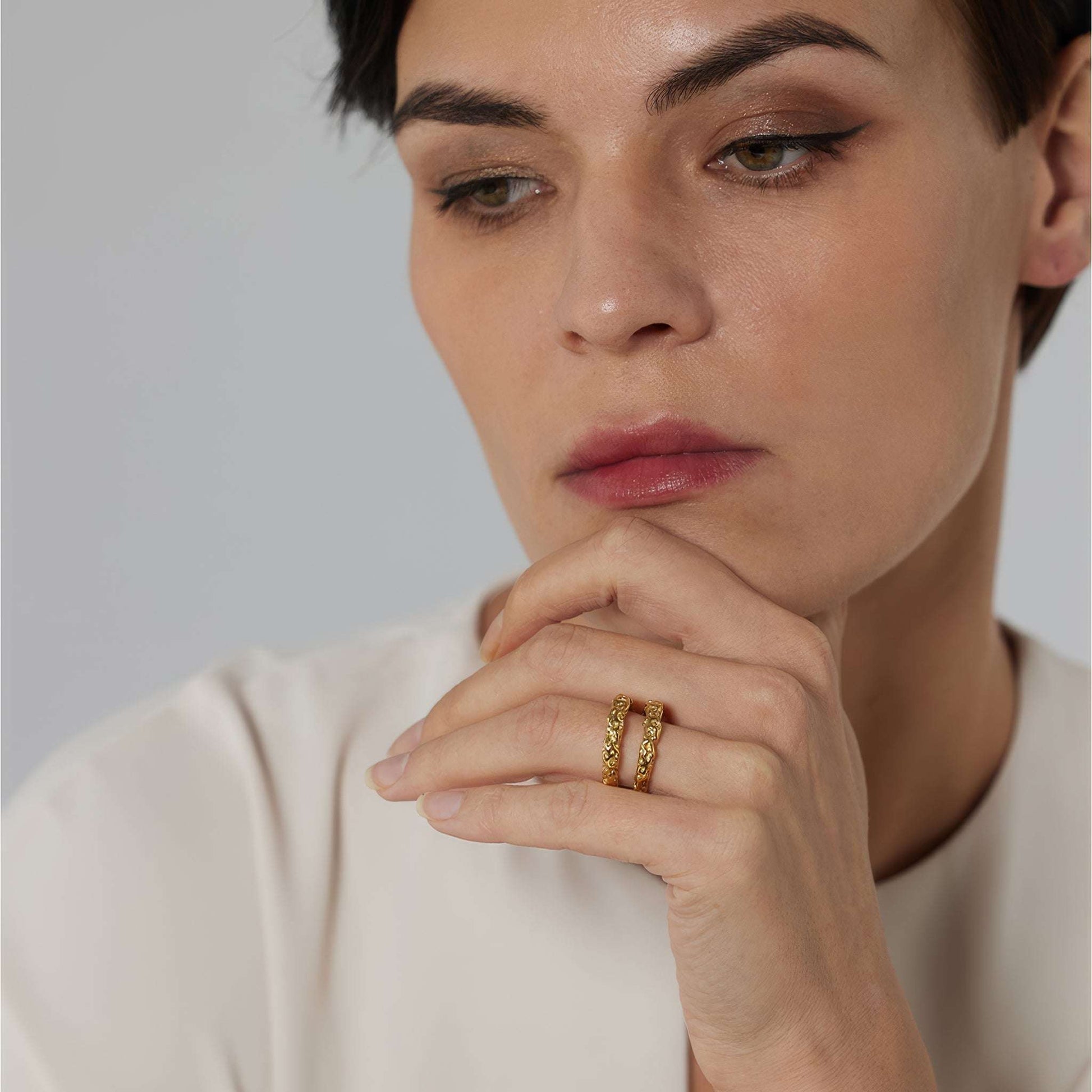 Textured Dome Ring - Gold - Side View - Ohh Glam