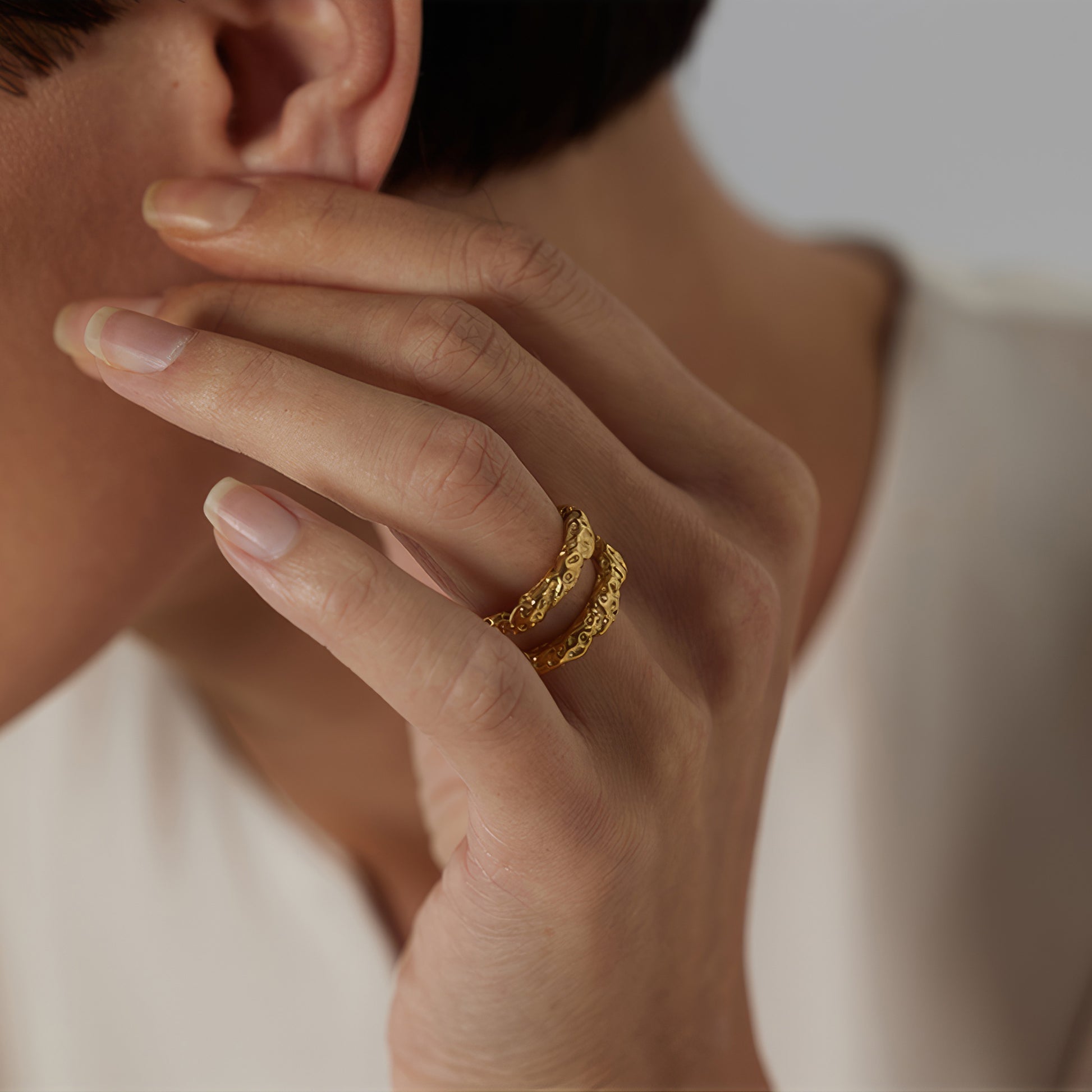 Textured Dome Ring - Gold - Detail View - Ohh Glam