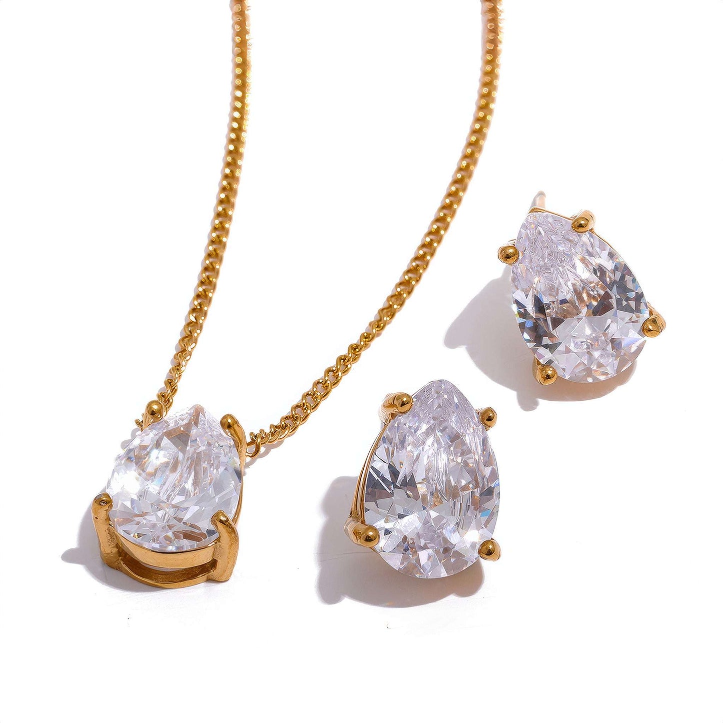 Crystalline Teardrop Studs - Gold - Additional View - Ohh Glam