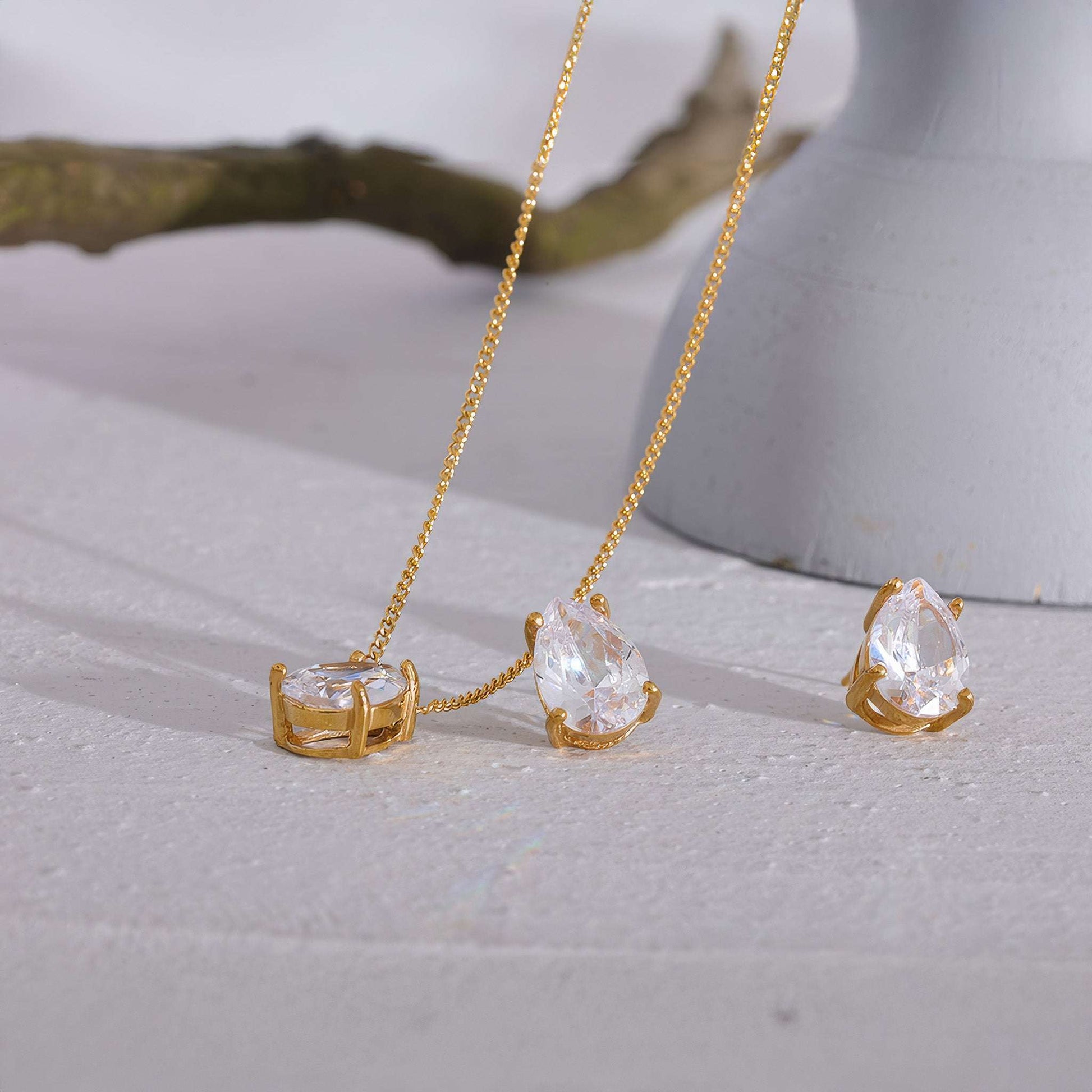Crystalline Teardrop Studs - Gold - Additional View - Ohh Glam