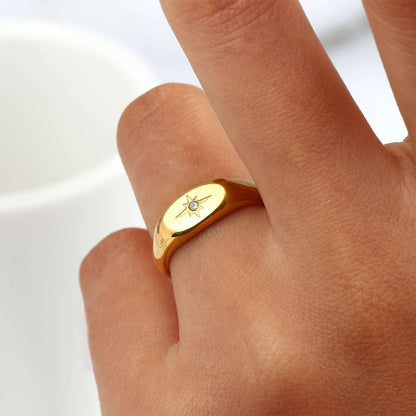 Oval Star Zircon Ring - Gold - Detail View - Ohh Glam