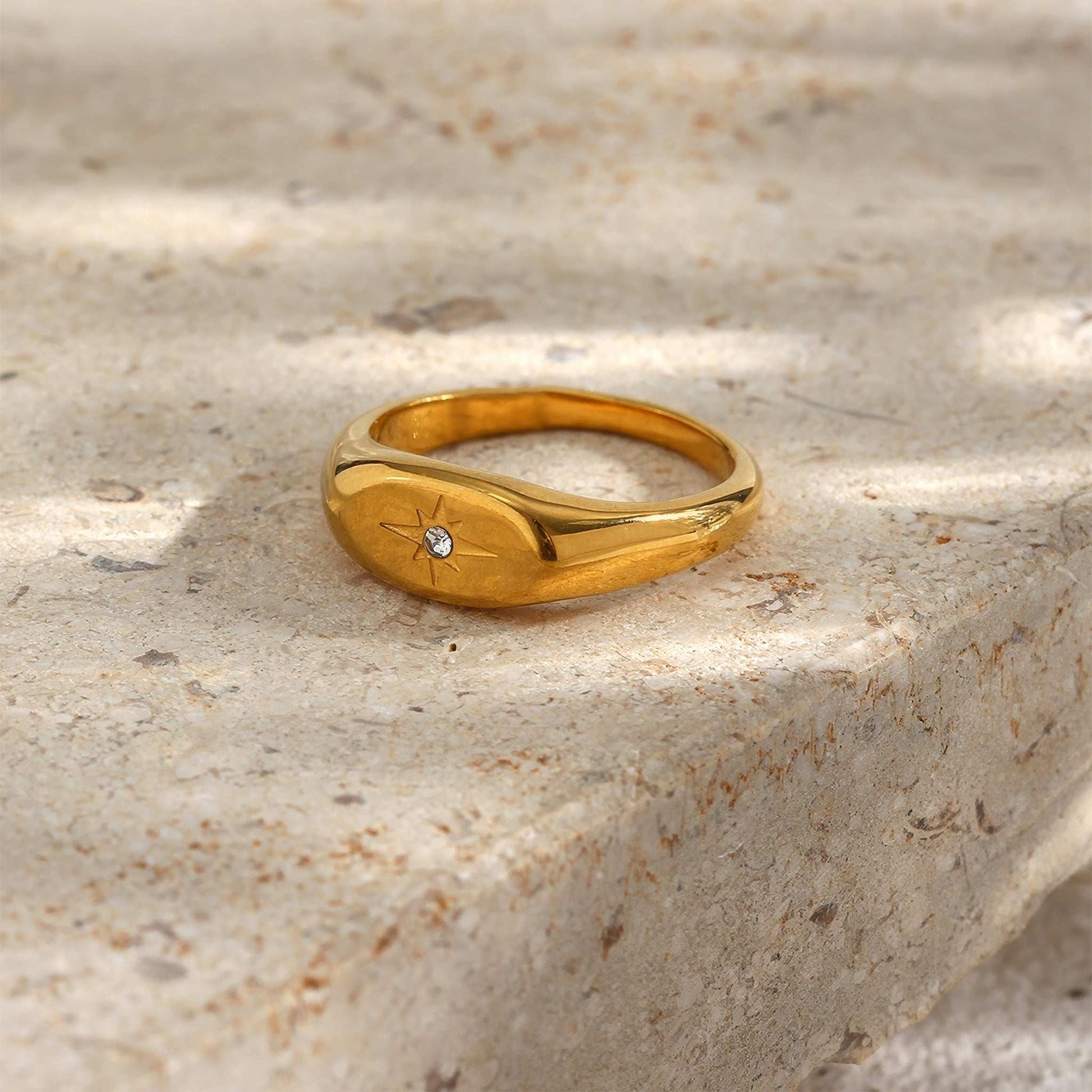 Oval Star Zircon Ring - Gold - Back View - Ohh Glam