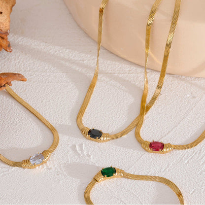 Emerald Snake Chain Necklace - Gold - Additional View - Ohh Glam