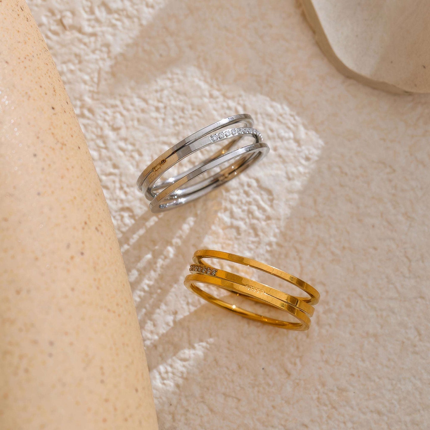 Double Band Cubic Zirconia Ring - Gold - Additional View - Ohh Glam