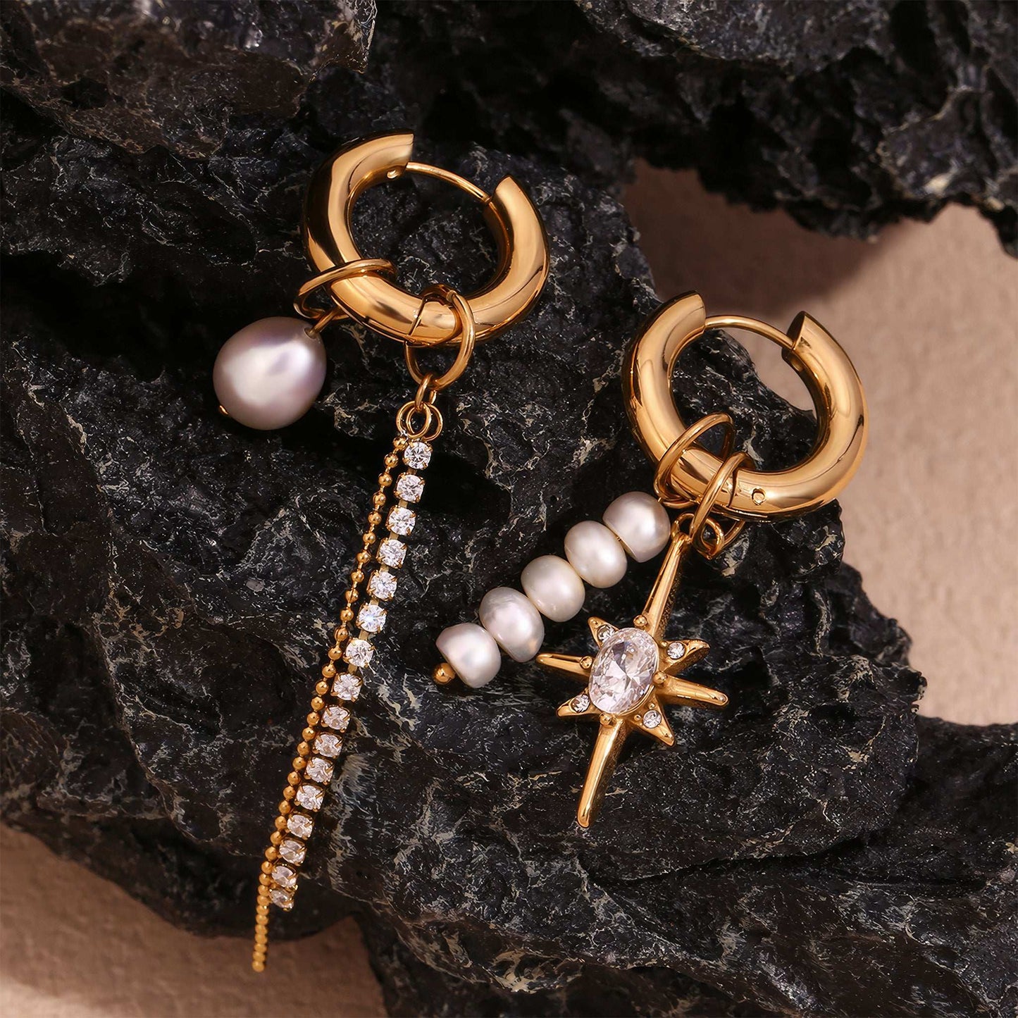 Luxe Pearl & Crystal Drop Earrings - Gold - Back View - Ohh Glam