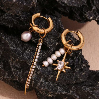 Luxe Pearl & Crystal Drop Earrings - Gold - Back View - Ohh Glam