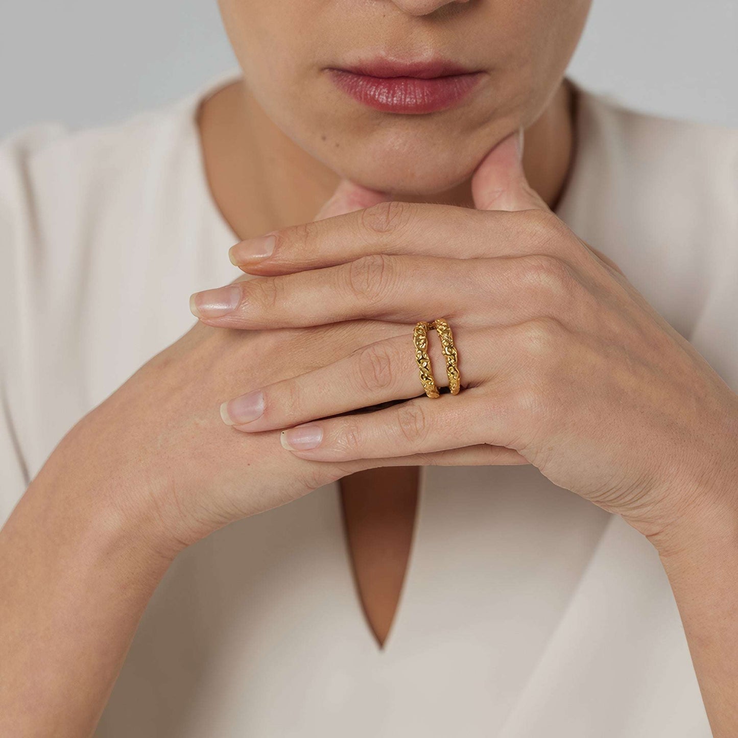 Textured Dome Ring - Gold - Additional View - Ohh Glam