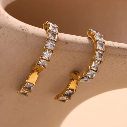 Elegant Gold Rhinestone Huggie Earrings - Gold - Additional View - Ohh Glam