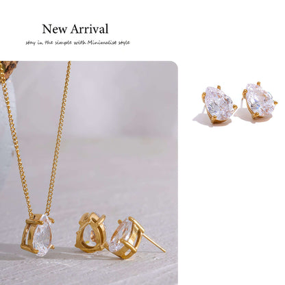 Crystalline Teardrop Necklace - Gold - Detail View - Ohh Glam