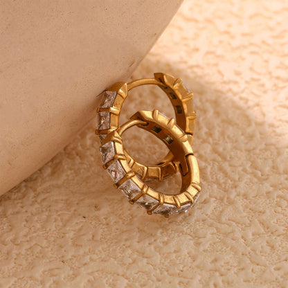 Elegant Gold Rhinestone Huggie Earrings - Gold - Back View - Ohh Glam