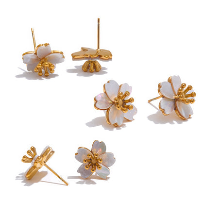 Shell Flower Stud Earrings - Gold - Additional View - Ohh Glam