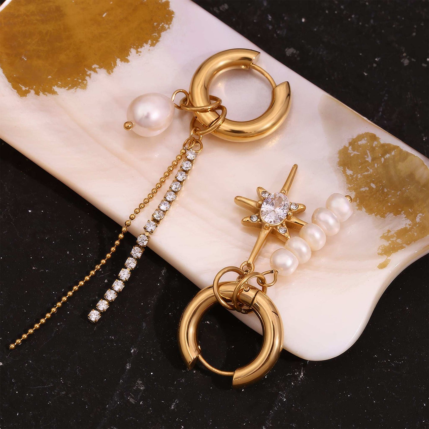 Luxe Pearl & Crystal Drop Earrings - Gold - Additional View - Ohh Glam