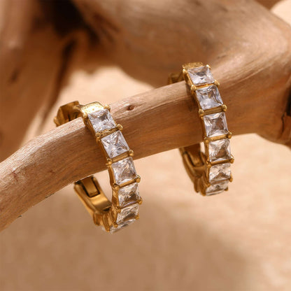 Elegant Gold Rhinestone Huggie Earrings - Gold - Additional View - Ohh Glam