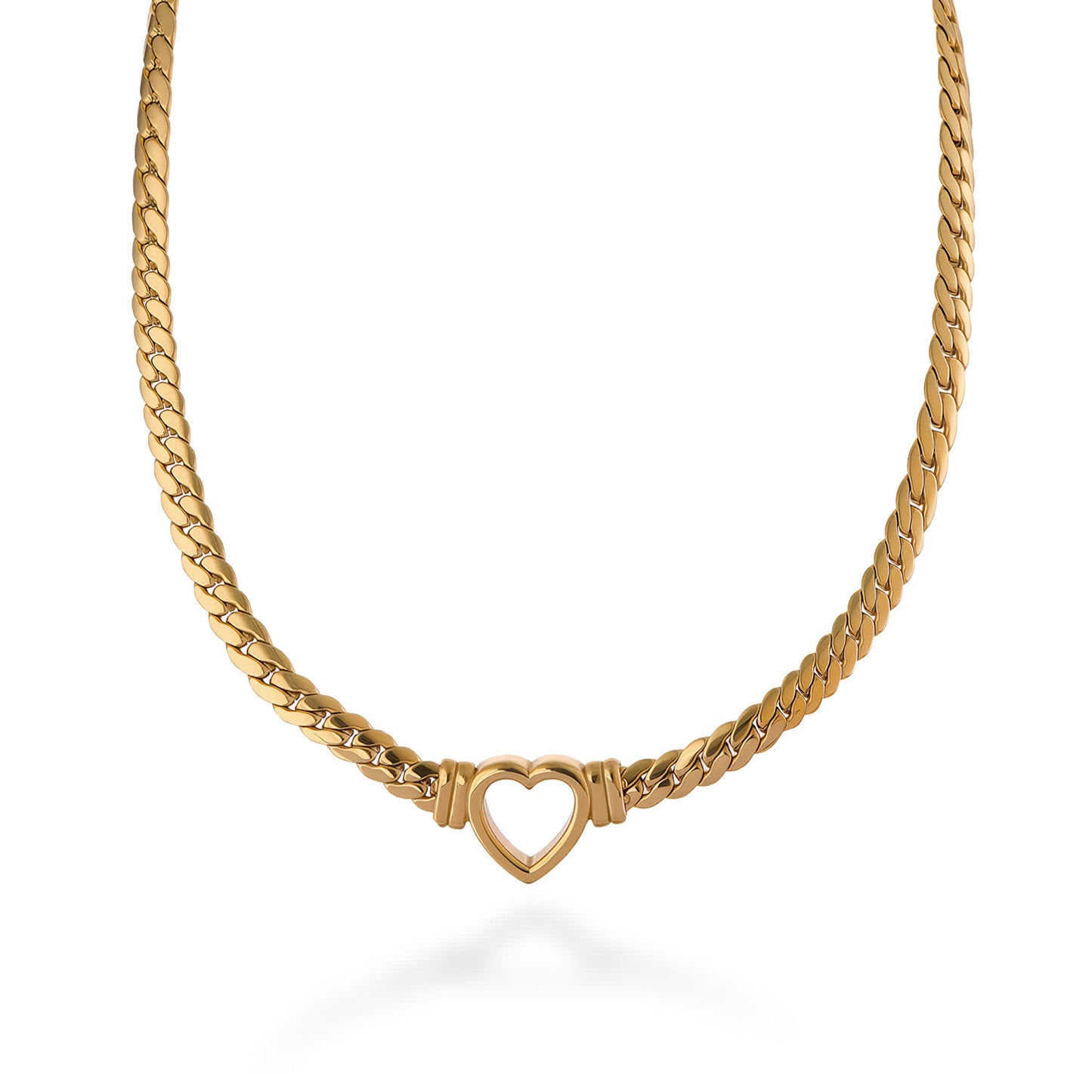 AMORE Heart Link Necklace - Gold - Front View - Ohh Glam
