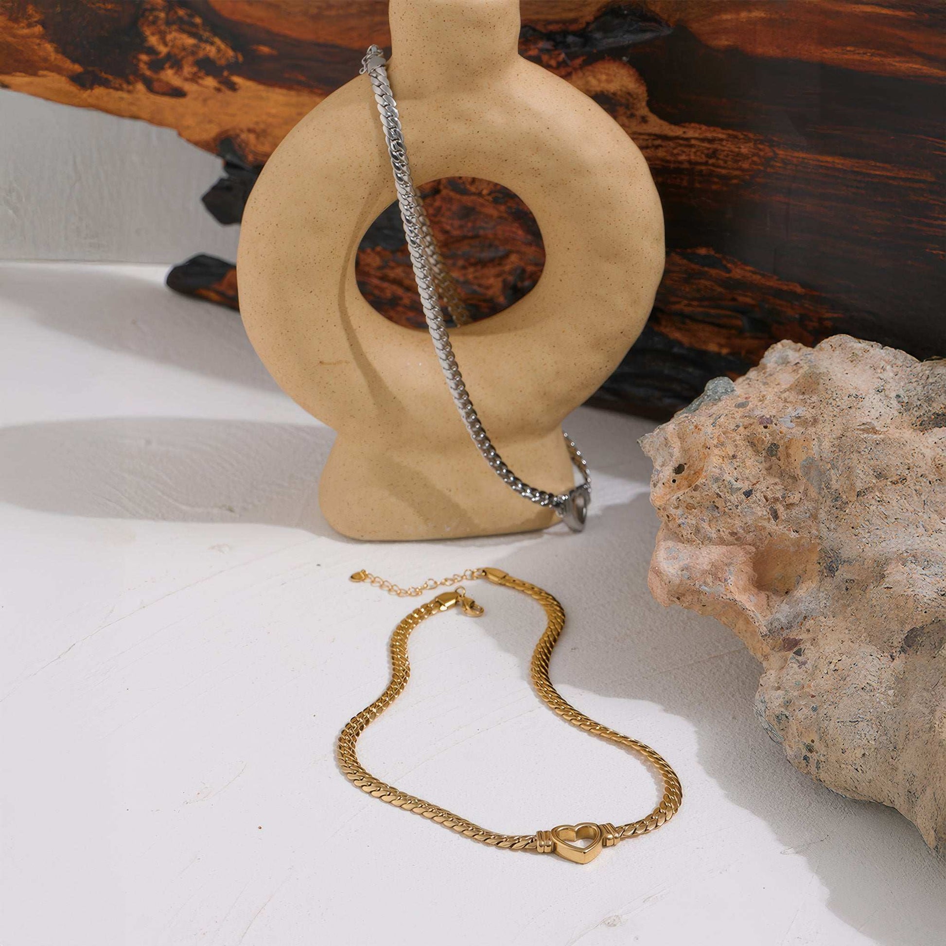 AMORE Heart Link Necklace - Gold - Additional View - Ohh Glam