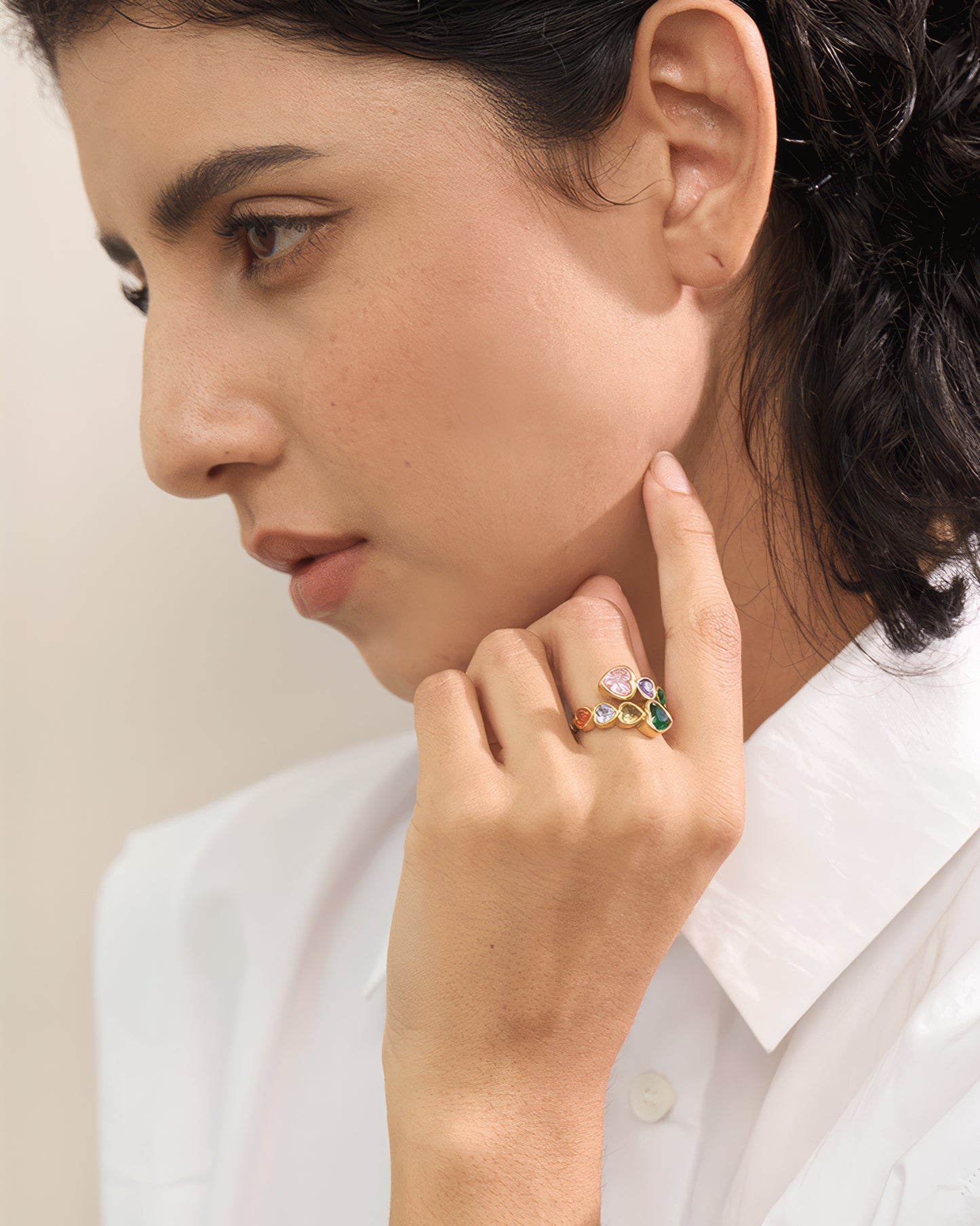 AMORE Hearts Open Ring - Gold - Detail View - Ohh Glam