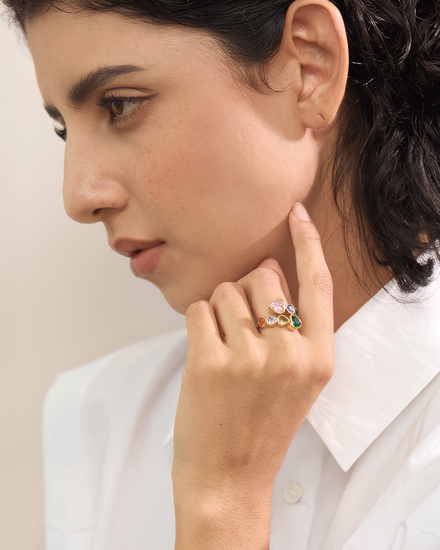 AMORE Hearts Open Ring - Gold - Detail View - Ohh Glam