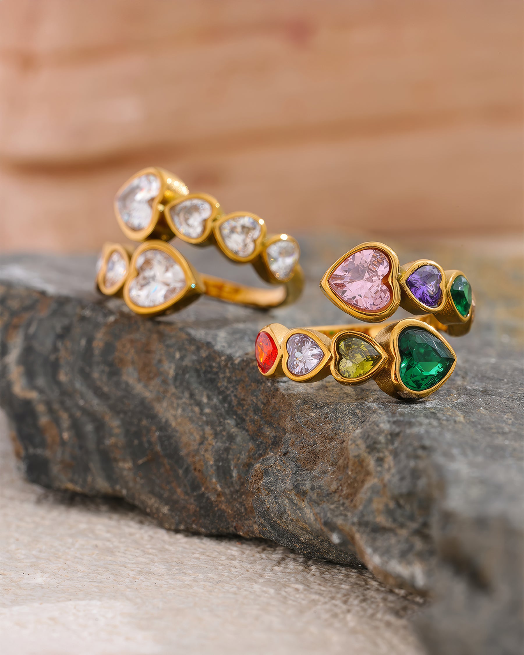 AMORE Hearts Open Ring - Gold - Back View - Ohh Glam
