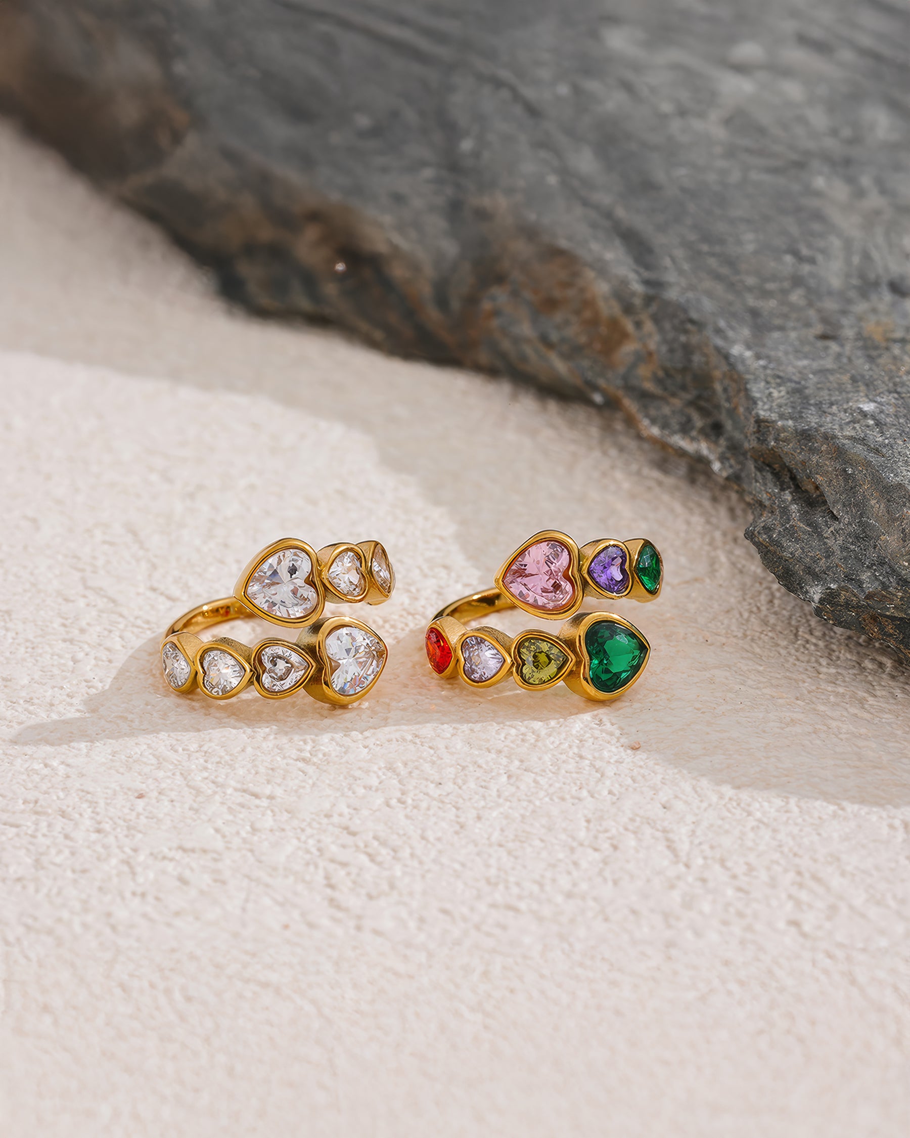 AMORE Hearts Open Ring - Gold - Additional View - Ohh Glam