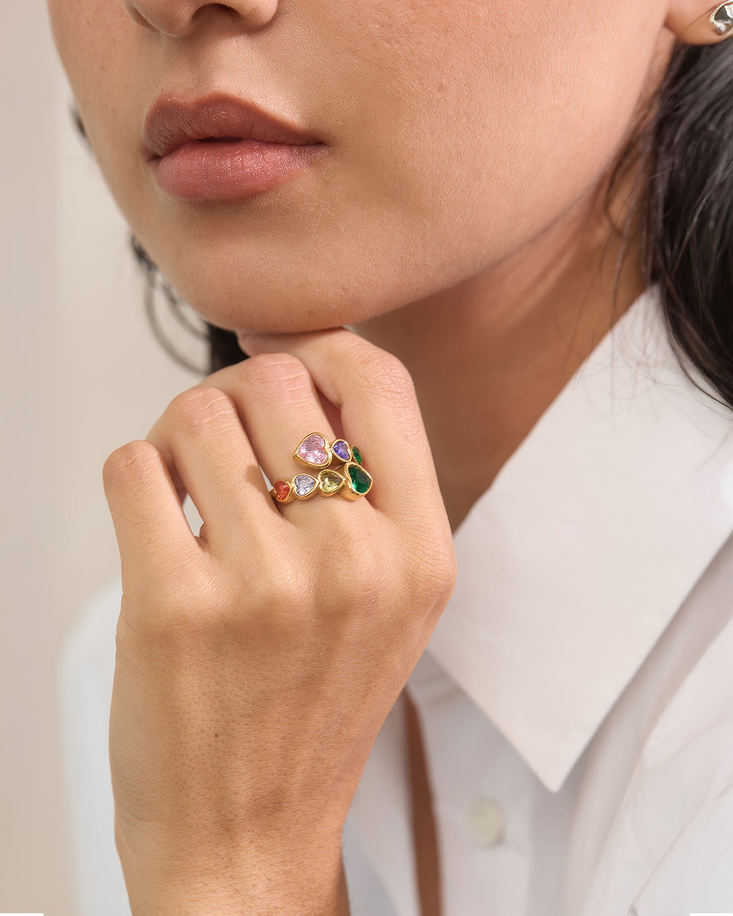 AMORE Hearts Open Ring - Gold - Additional View - Ohh Glam