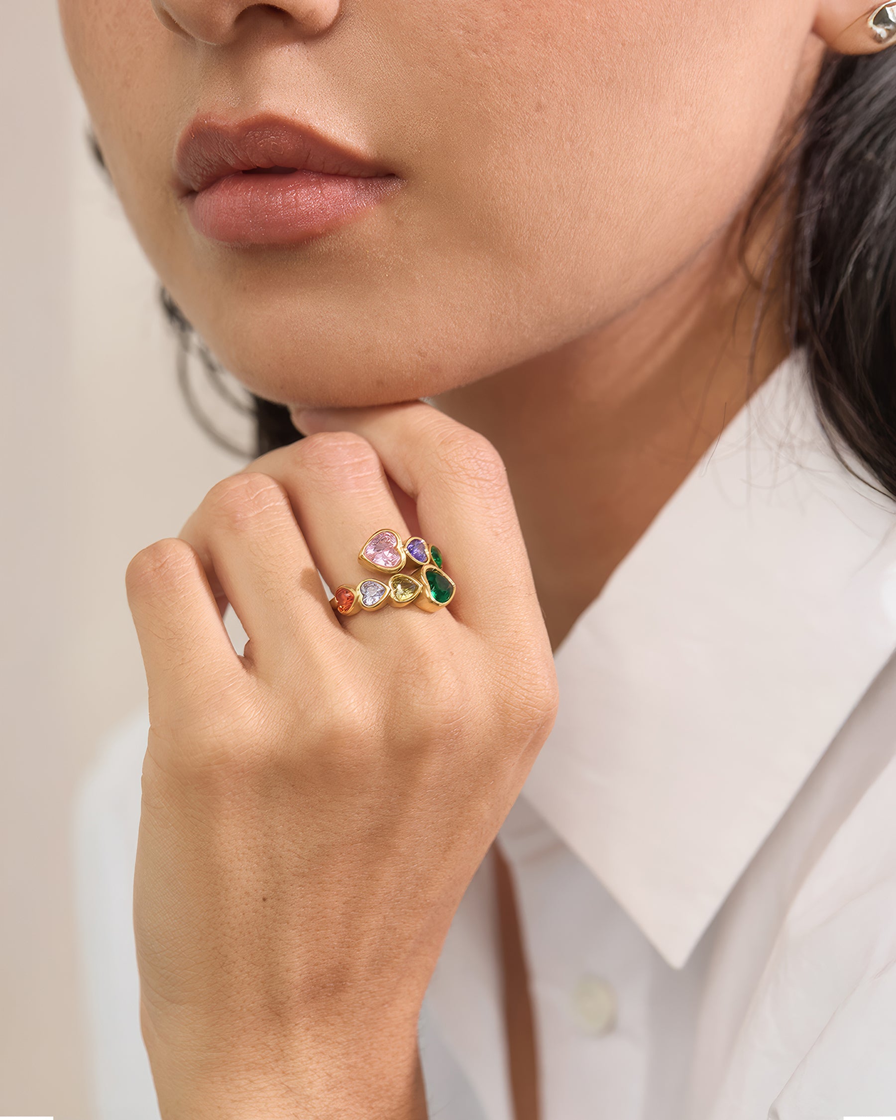 AMORE Hearts Open Ring - Gold - Additional View - Ohh Glam