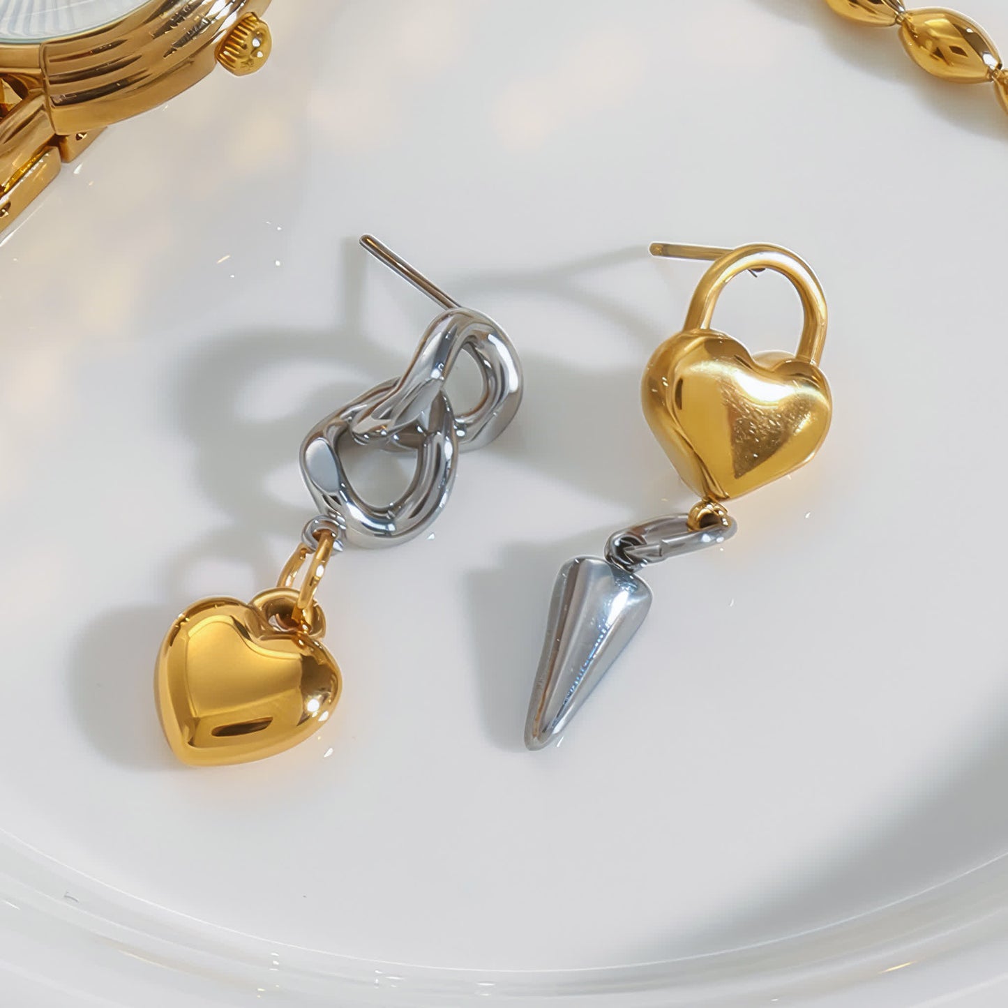 AMOUR Drop Heart Earrings - Gold - Additional View - Ohh Glam