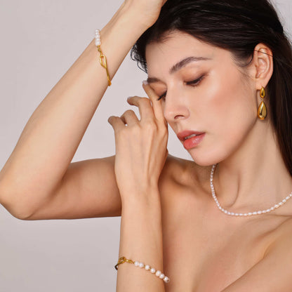 ARIA Pearl Wave Bracelet - Gold - Side View - Ohh Glam