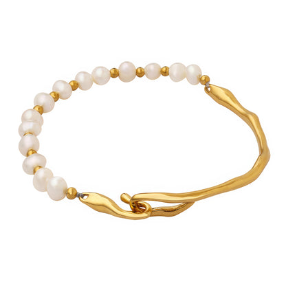 ARIA Pearl Wave Bracelet - Gold - Front View - Ohh Glam