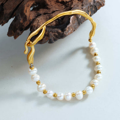 ARIA Pearl Wave Bracelet - Gold - Detail View - Ohh Glam