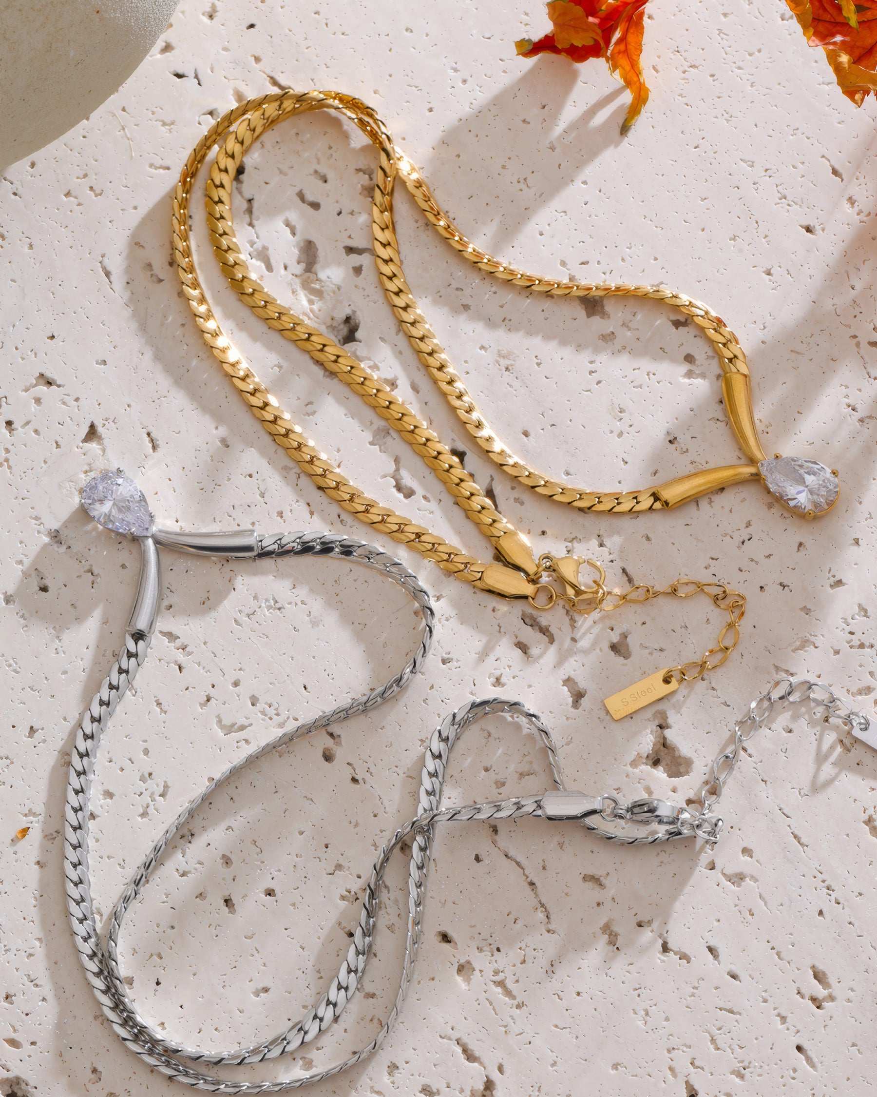 AURORA Crystal Drop Necklace - Gold - Detail View - Ohh Glam
