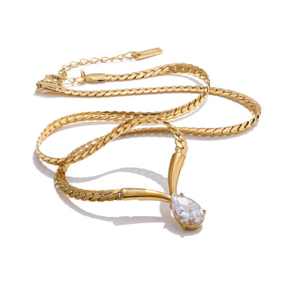 AURORA Crystal Drop Necklace - Gold - Front View - Ohh Glam