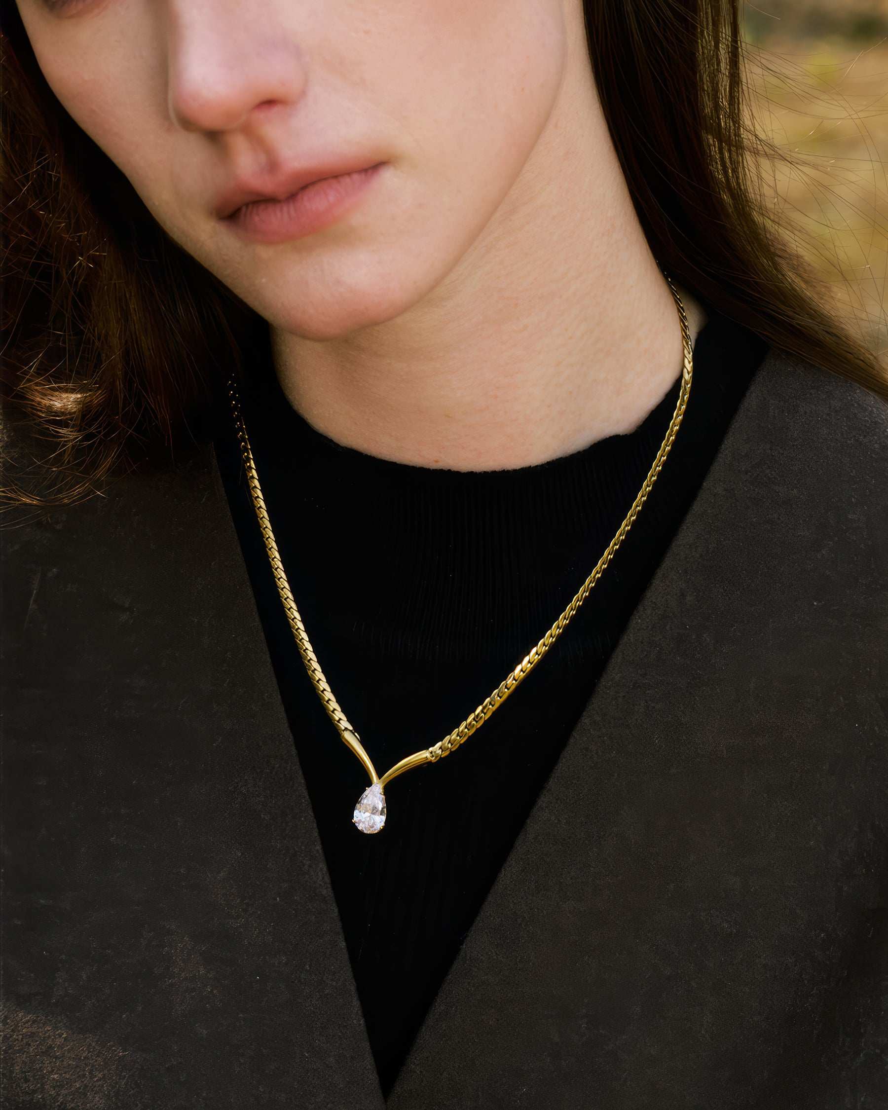 AURORA Crystal Drop Necklace - Gold - Additional View - Ohh Glam