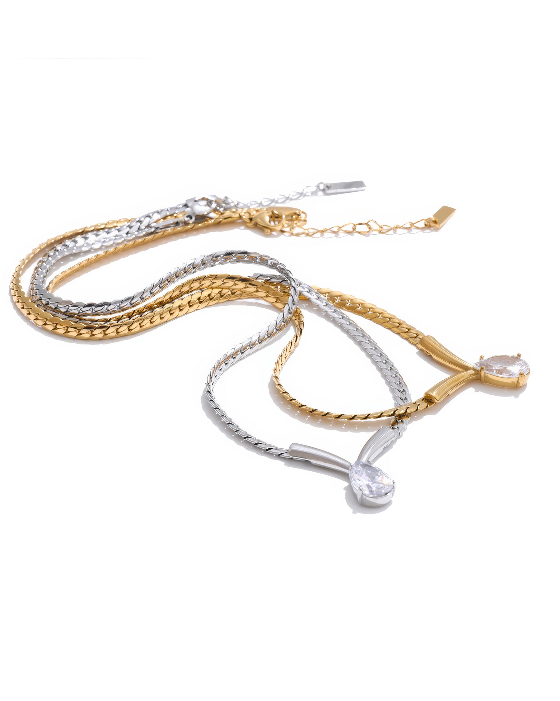 AURORA Crystal Drop Necklace - Gold - Side View - Ohh Glam
