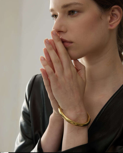 AURORA Tube Bangle - Gold - Side View - Ohh Glam