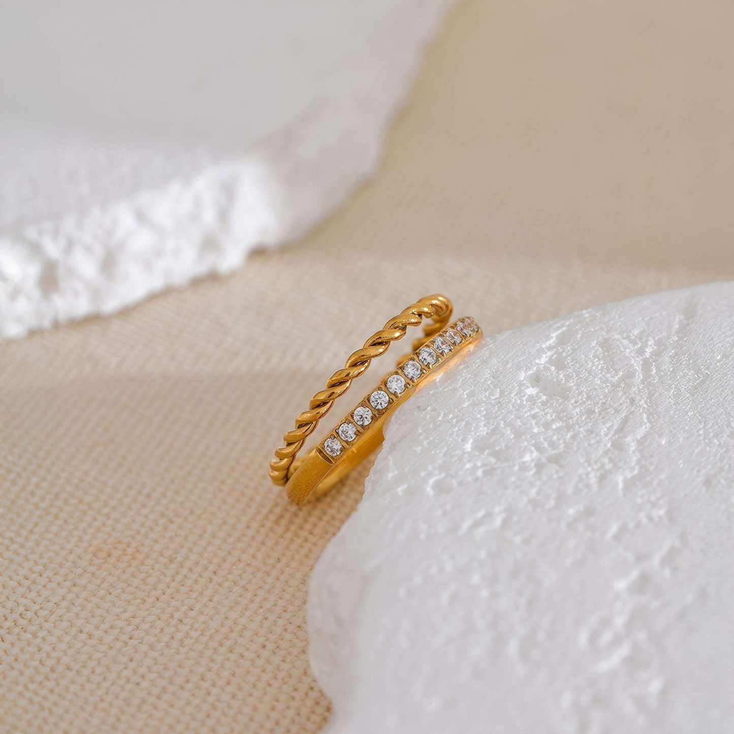 AURORA Twisted Crystal Ring - Gold - Back View - Ohh Glam