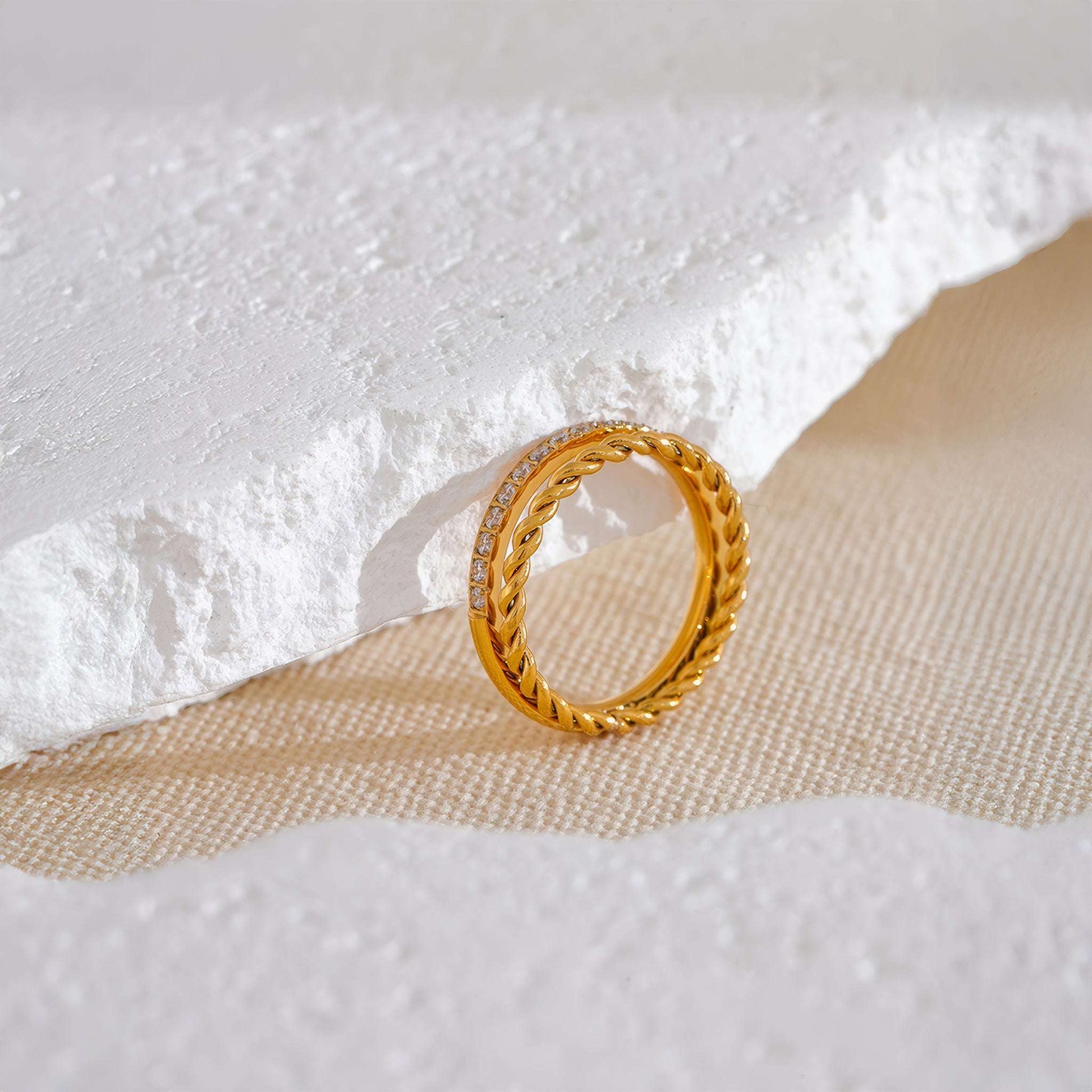 AURORA Twisted Crystal Ring - Gold - Additional View - Ohh Glam