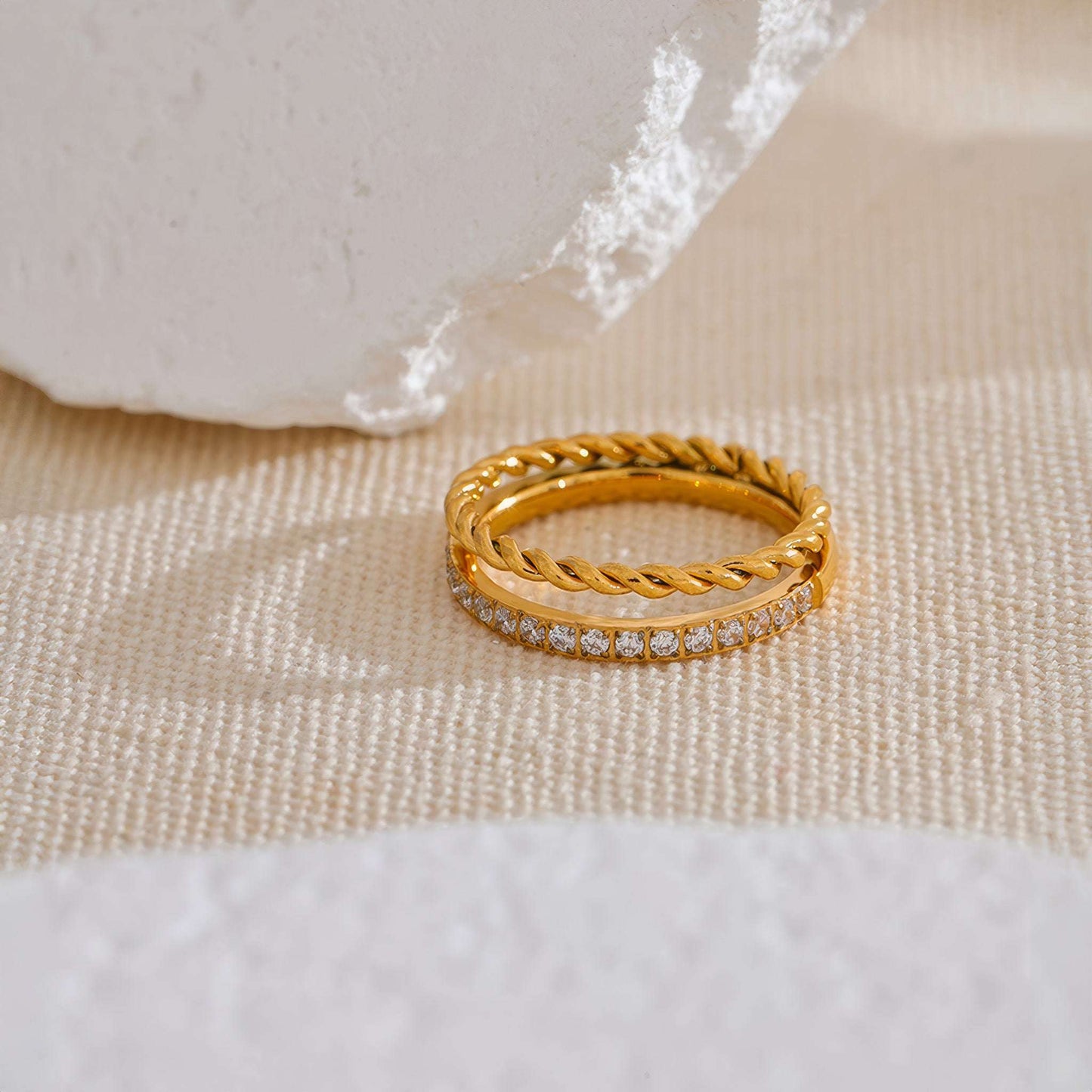 AURORA Twisted Crystal Ring - Gold - Additional View - Ohh Glam