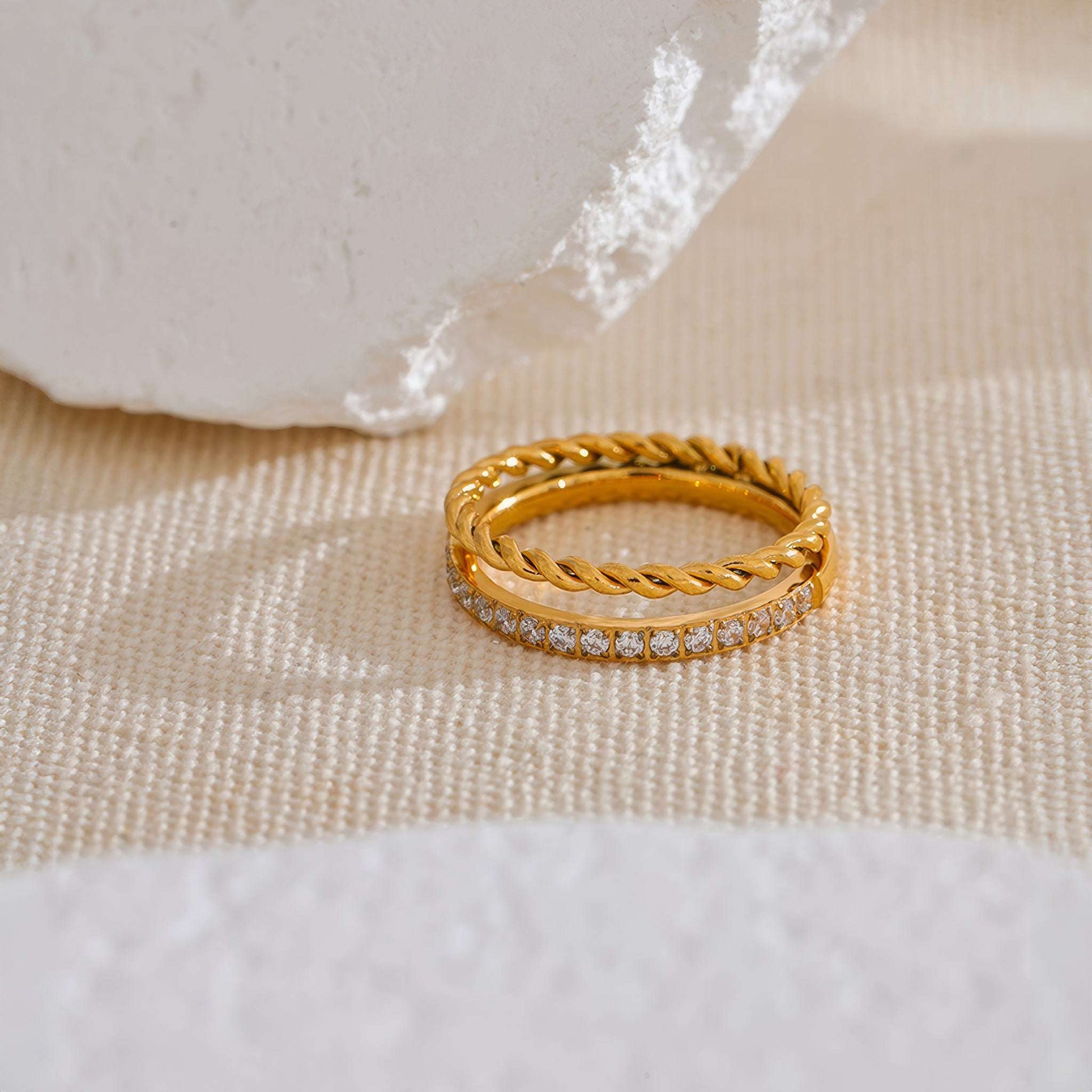 AURORA Twisted Crystal Ring - Gold - Additional View - Ohh Glam