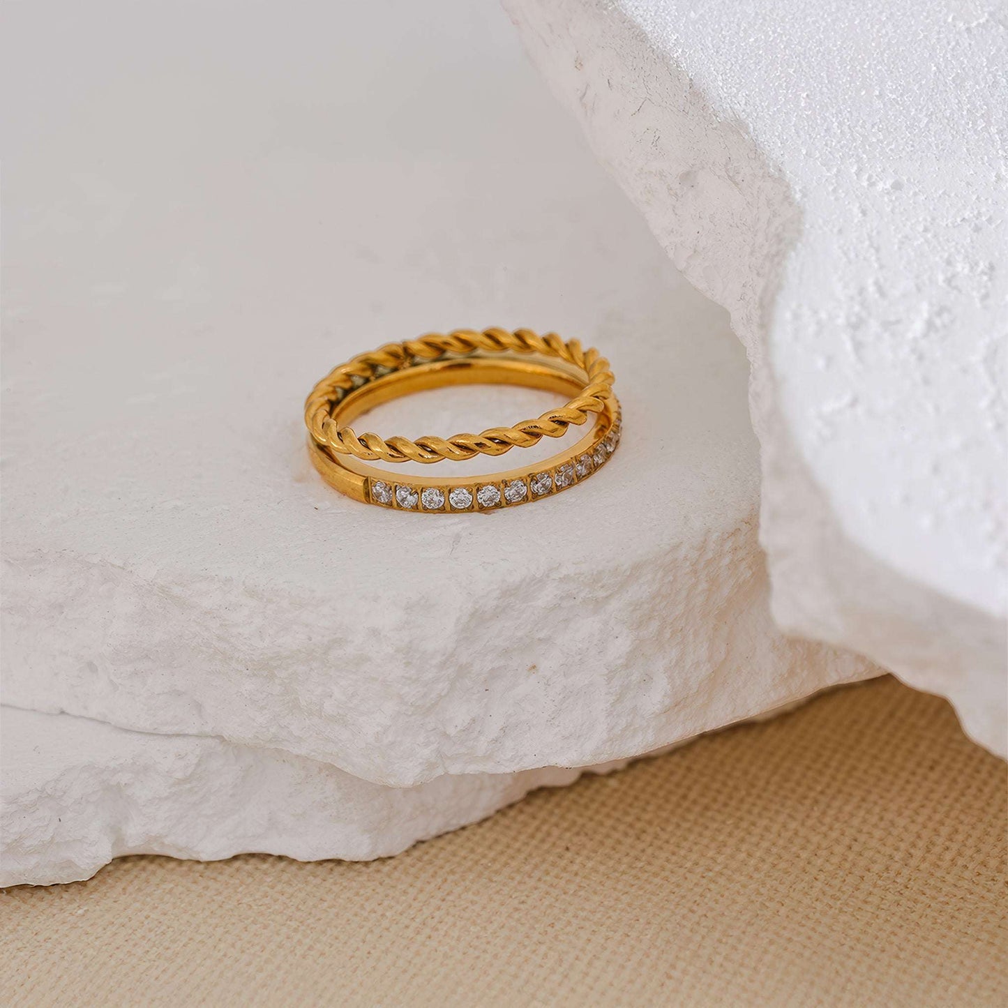 AURORA Twisted Crystal Ring - Gold - Additional View - Ohh Glam