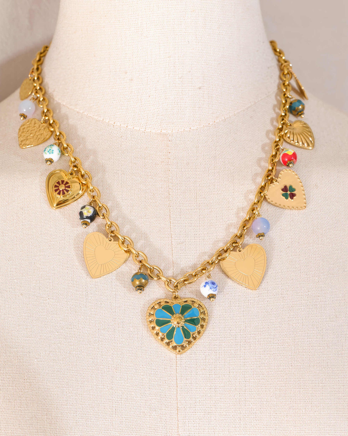 Amora Charm Necklace - Gold - Side View - Ohh Glam