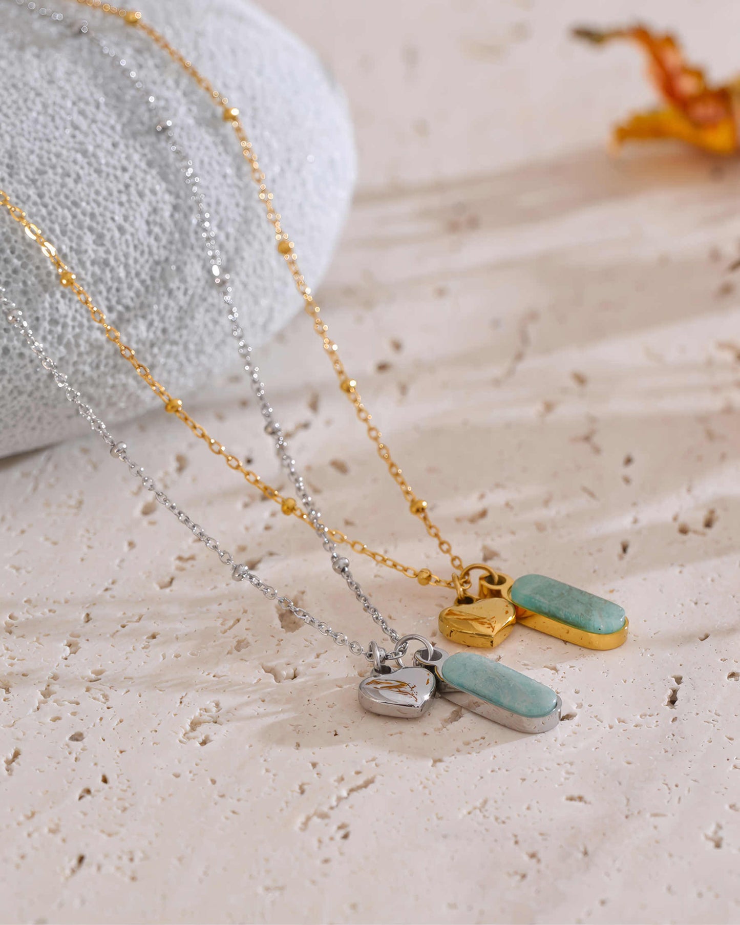 Aura Amazonite Heart Necklace - Gold - Back View - Ohh Glam