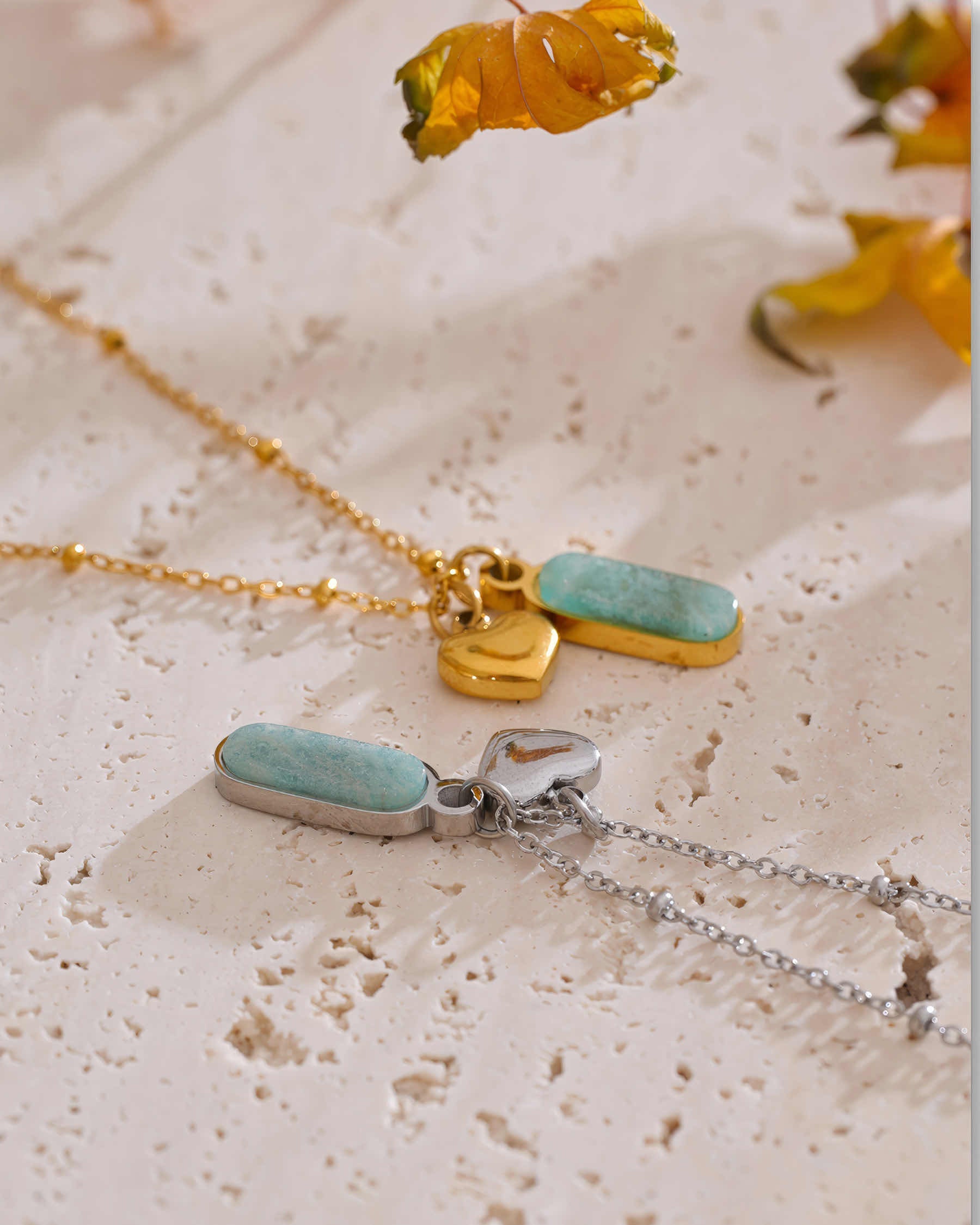 Aura Amazonite Heart Necklace - Gold - Additional View - Ohh Glam