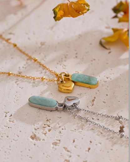 Aura Amazonite Heart Necklace - Gold - Additional View - Ohh Glam