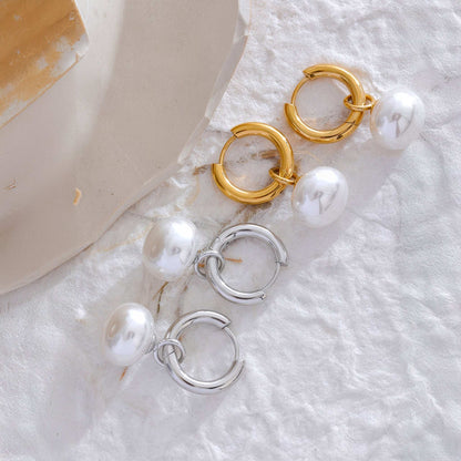 Baroque Pearl Huggie Hoops - Gold - Back View - Ohh Glam