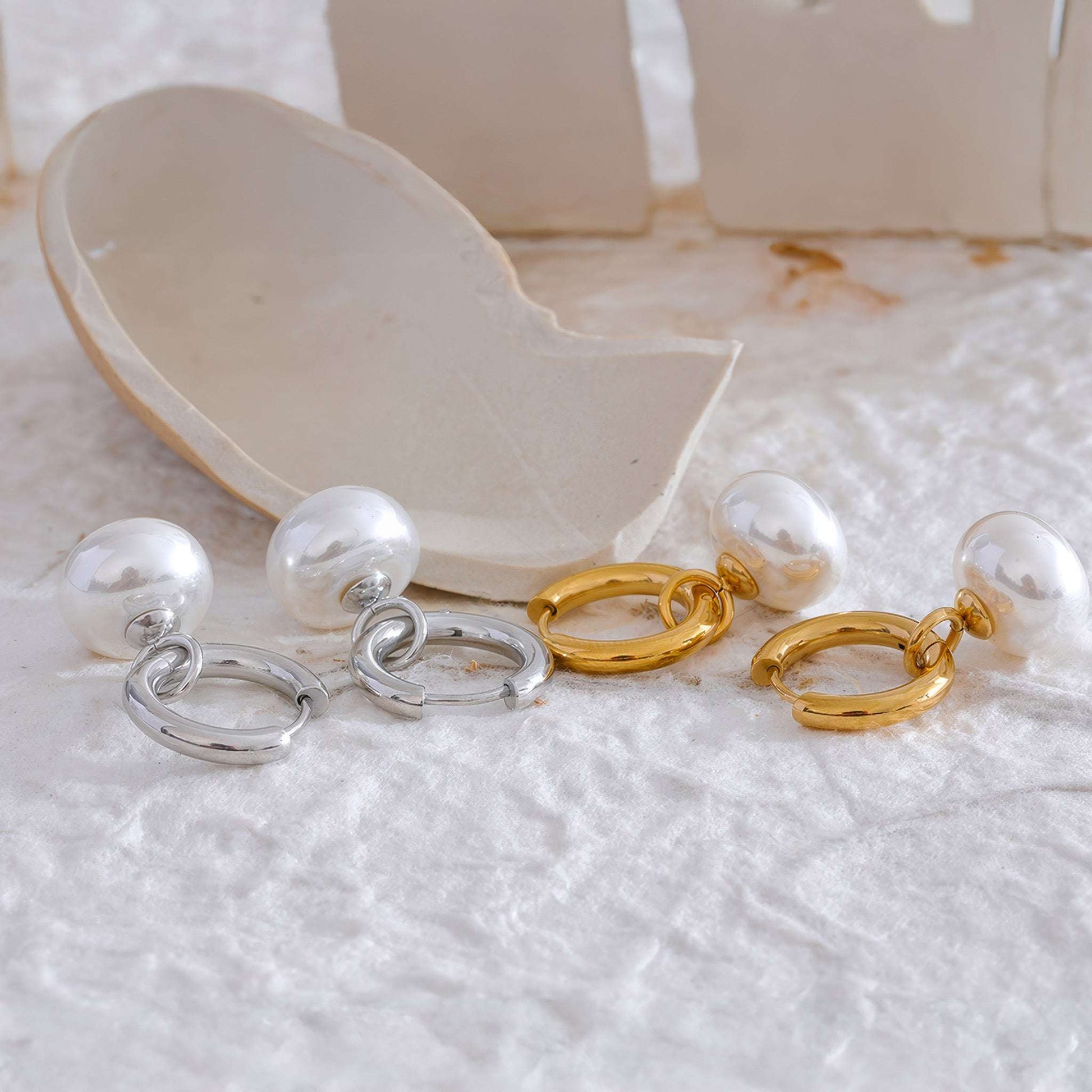 Baroque Pearl Huggie Hoops - Gold - Additional View - Ohh Glam