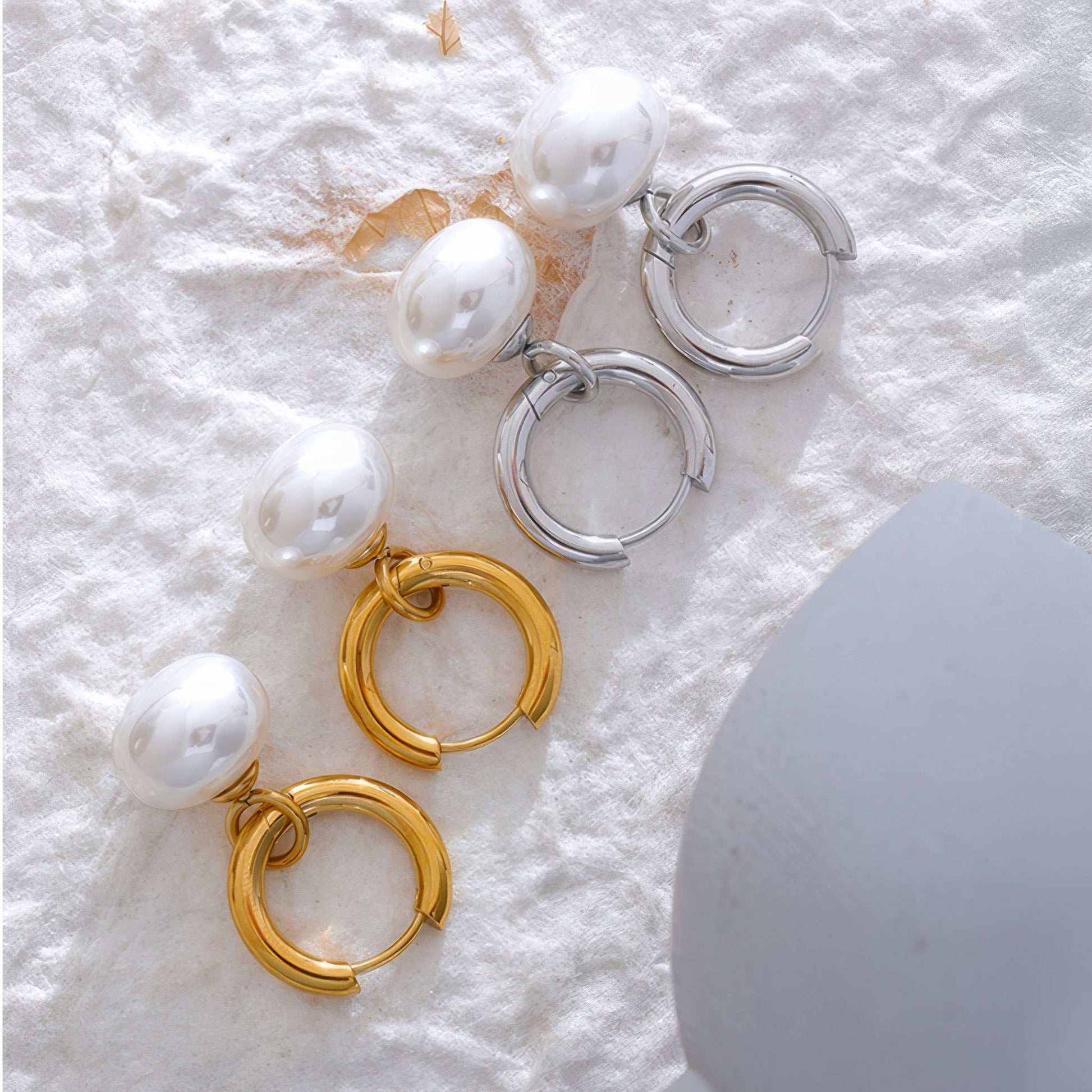 Baroque Pearl Huggie Hoops - Gold - Additional View - Ohh Glam