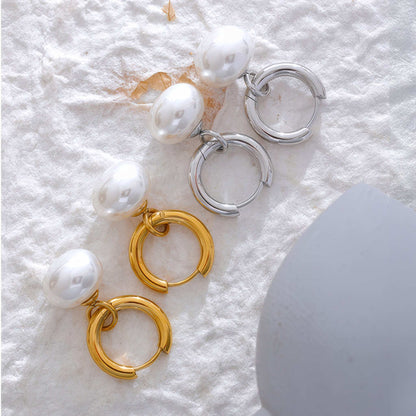 Baroque Pearl Huggie Hoops - Gold - Additional View - Ohh Glam