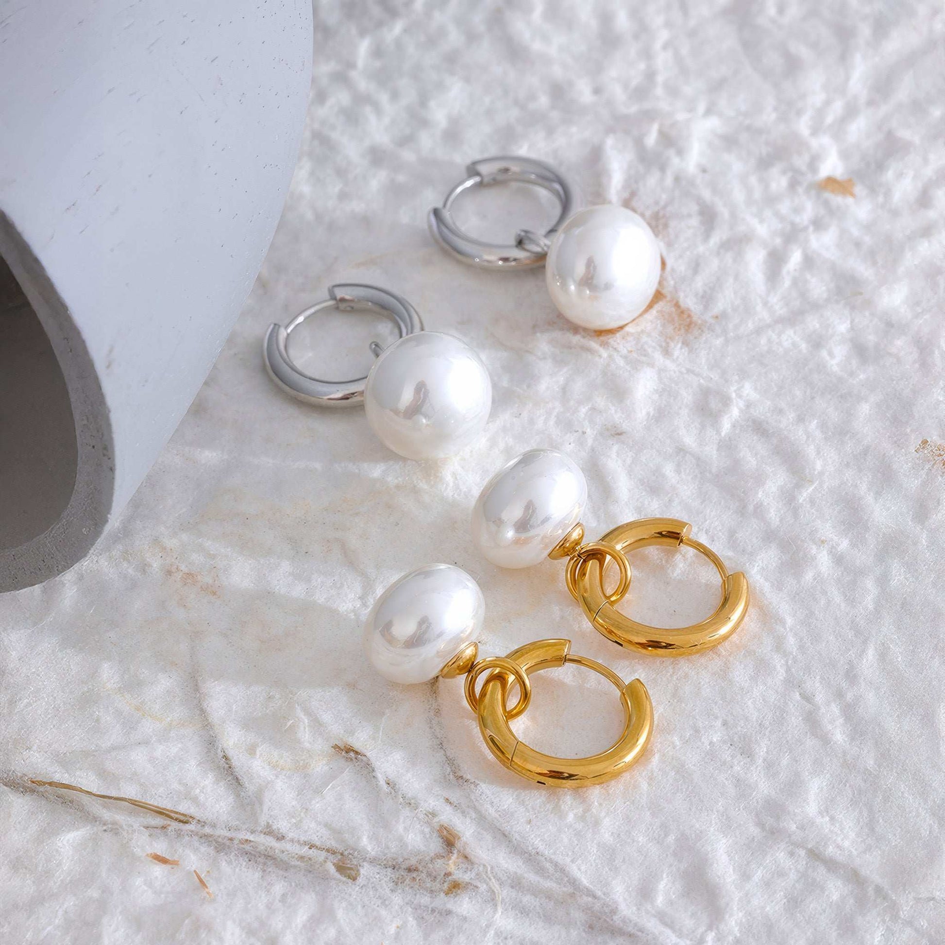 Baroque Pearl Huggie Hoops - Gold - Additional View - Ohh Glam