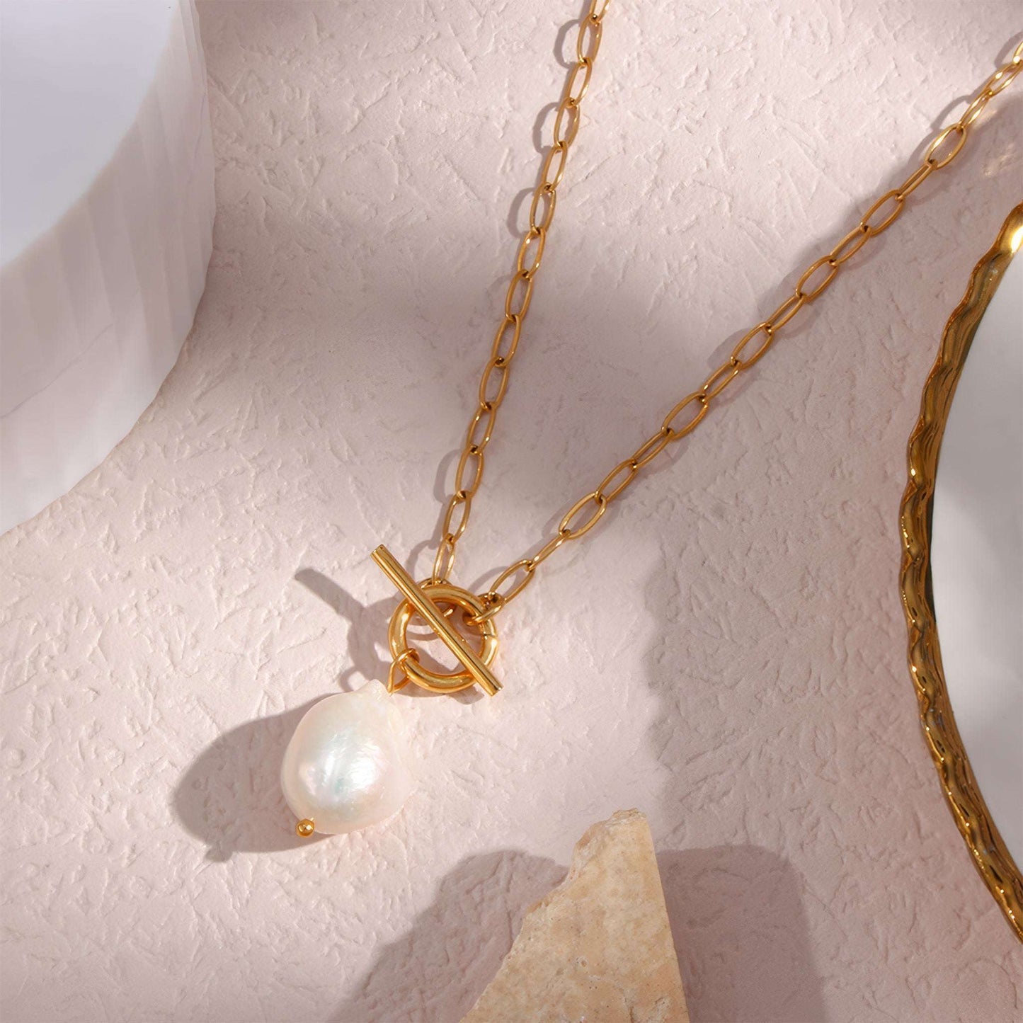 Baroque Pearl Toggle Necklace - Gold - Additional View - Ohh Glam