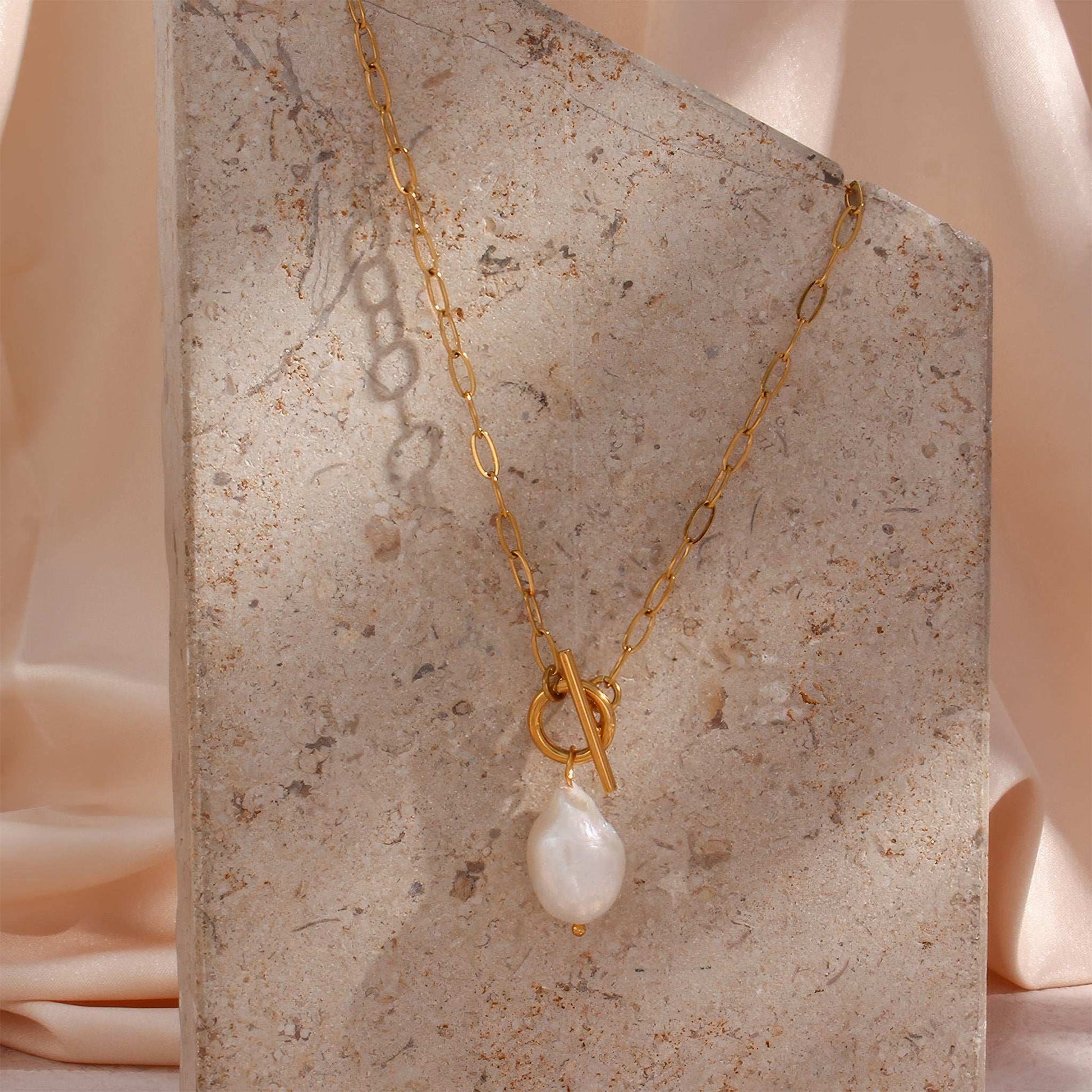 Baroque Pearl Toggle Necklace - Gold - Additional View - Ohh Glam